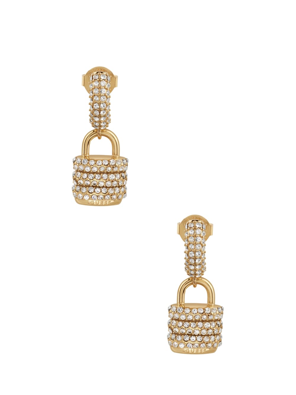 Gold-Tone Pav Padlock Earrings - Guess