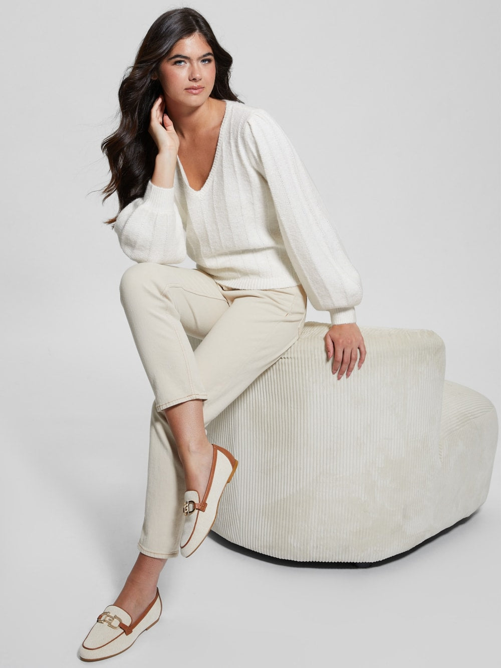 Madeline Textured V-Neck Sweater - Guess