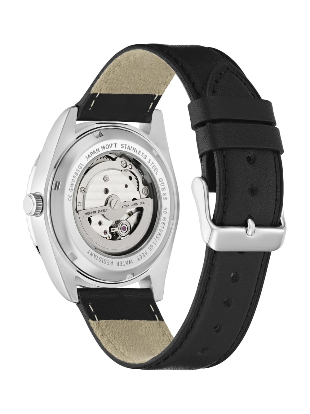 Silver-Tone Analog Leather Watch - Guess