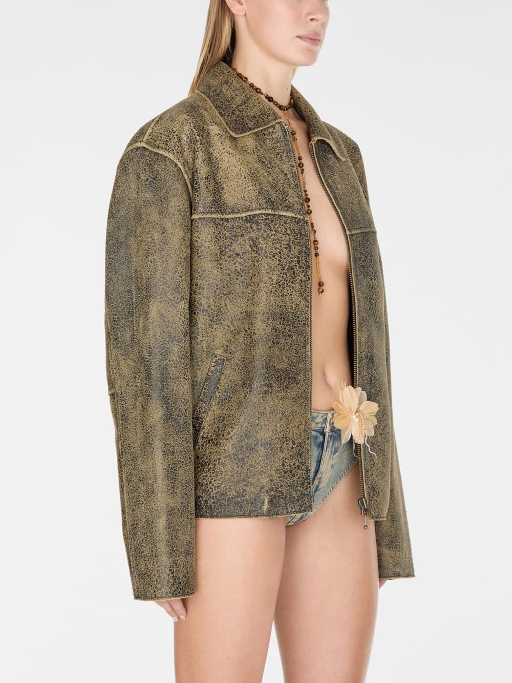 flaked leather jacket - Guess