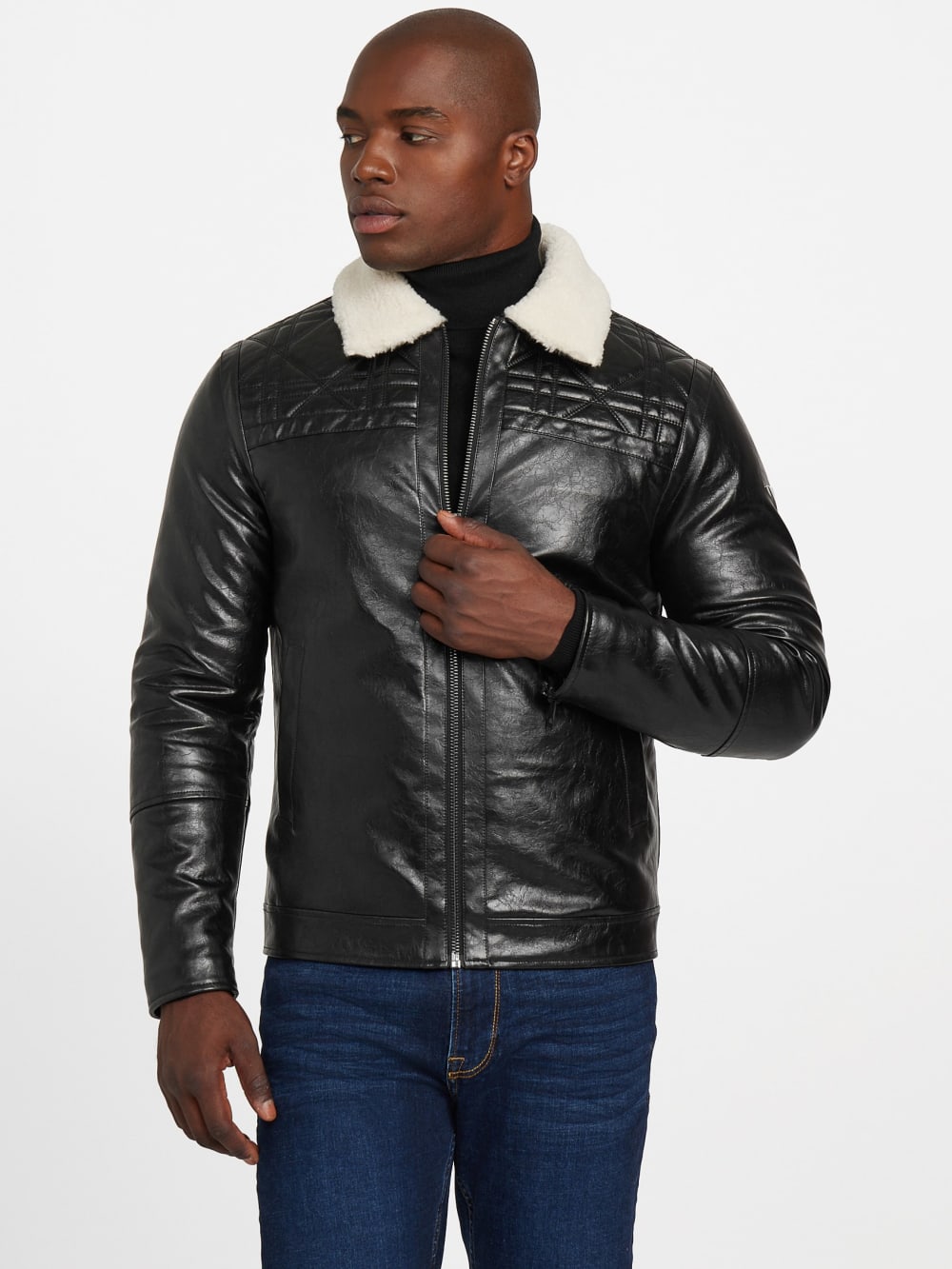 Faux-Leather Quilting Motif Jacket - Guess