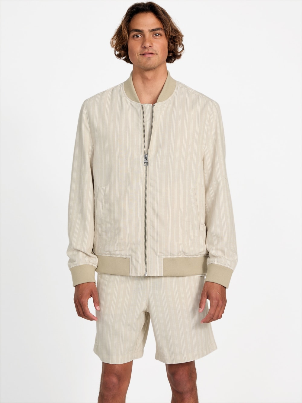 Eco Fletcher Striped Linen Flight Jacket - Guess