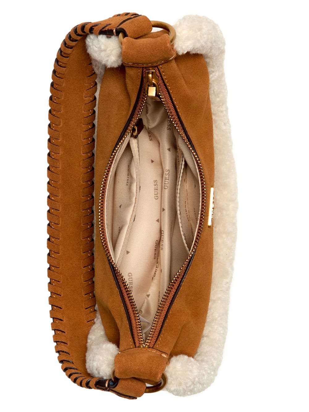 Amita Suede and Shearling Trim Hobo Bag - Guess