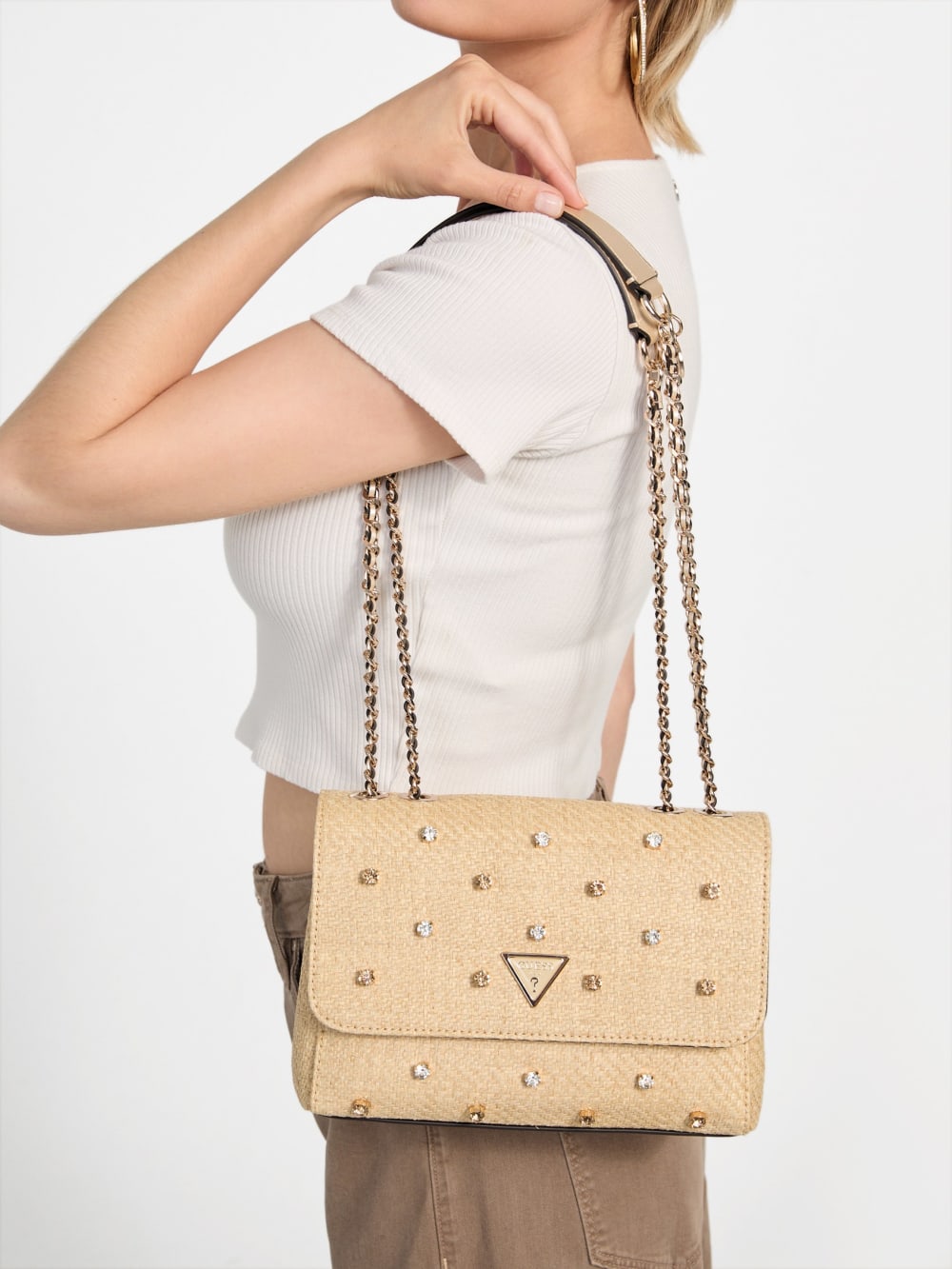 Giully II Raffia Rhinestone Convertible Bag - Guess