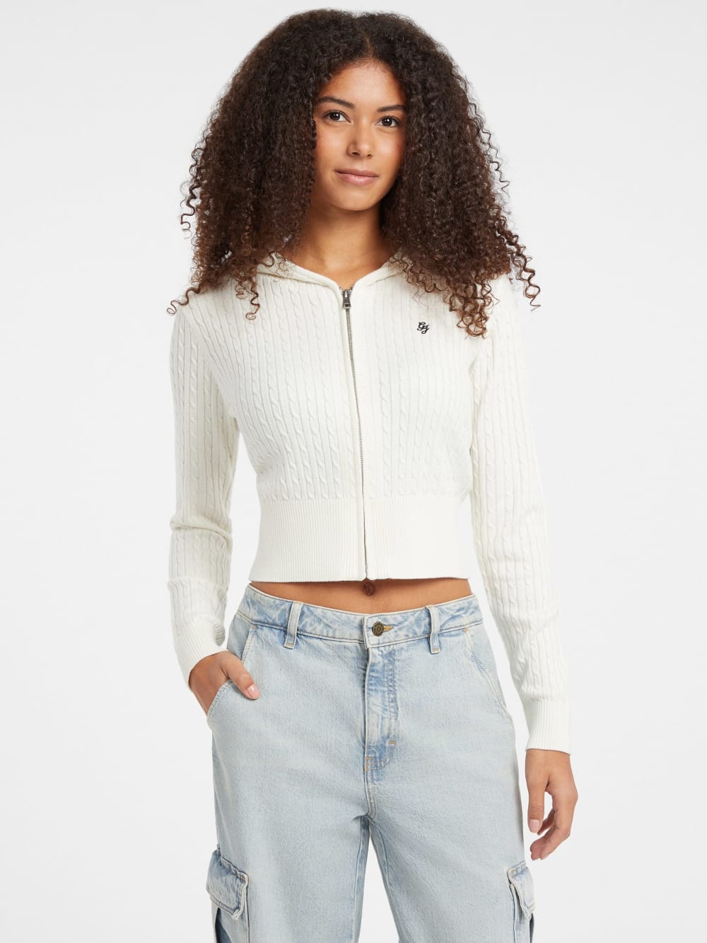 Cable-Knit Hooded Cardigan - Guess