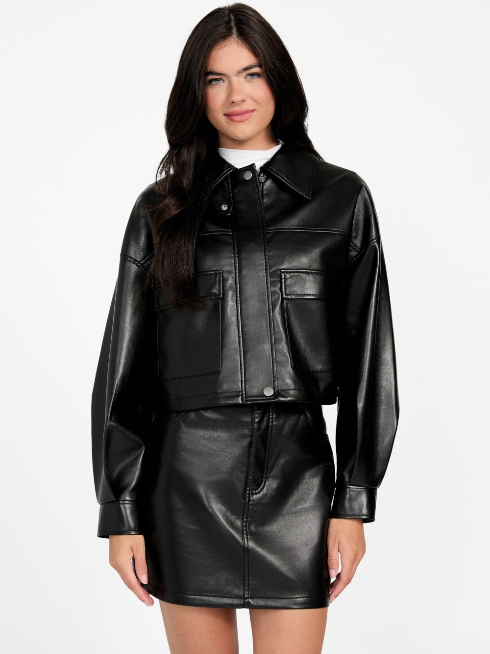 Flaminia Cropped Faux-Leather Jacket - Guess