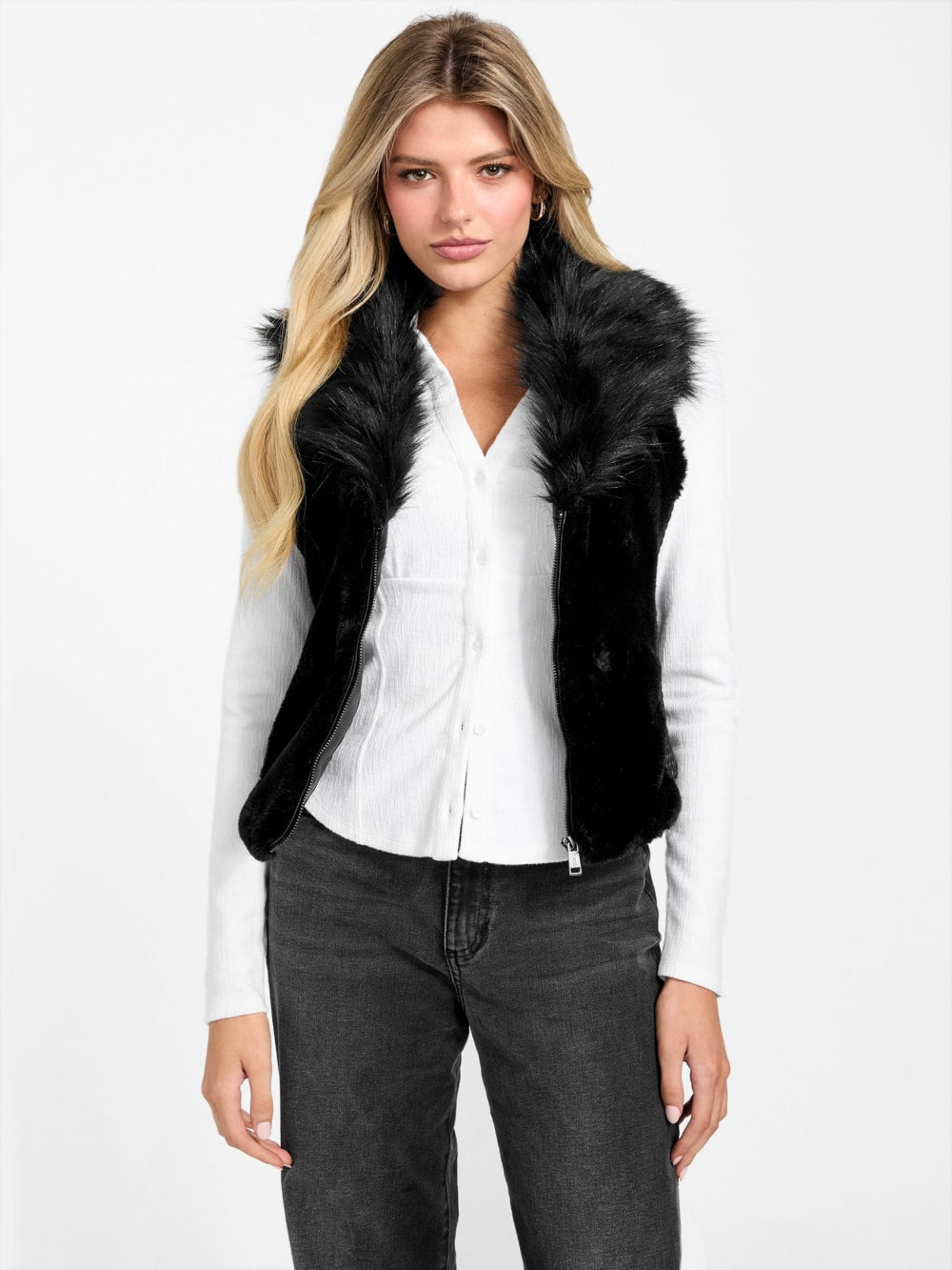Amari Faux-Fur Zip Vest - Guess