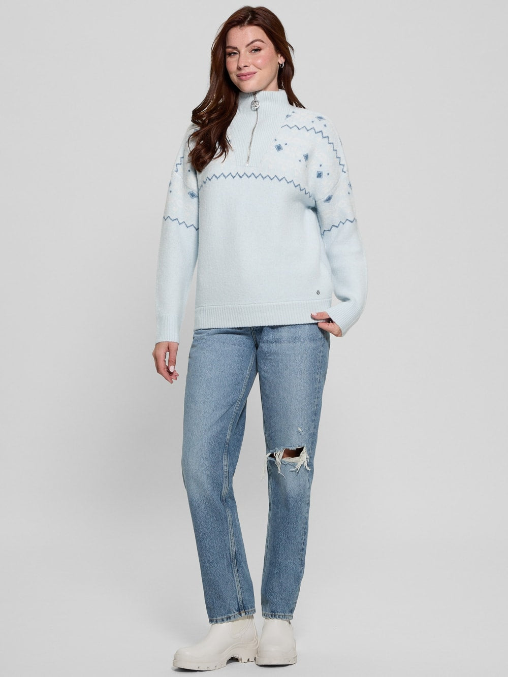 Half-Zip Wool-Blend Pullover Sweater - Guess