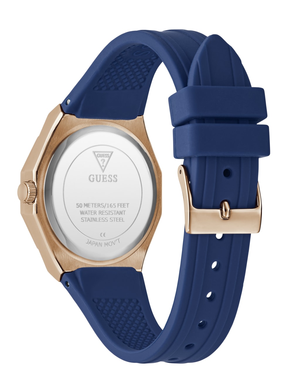 Rose Gold-Tone and Navy Silicone Analog Watch - Guess