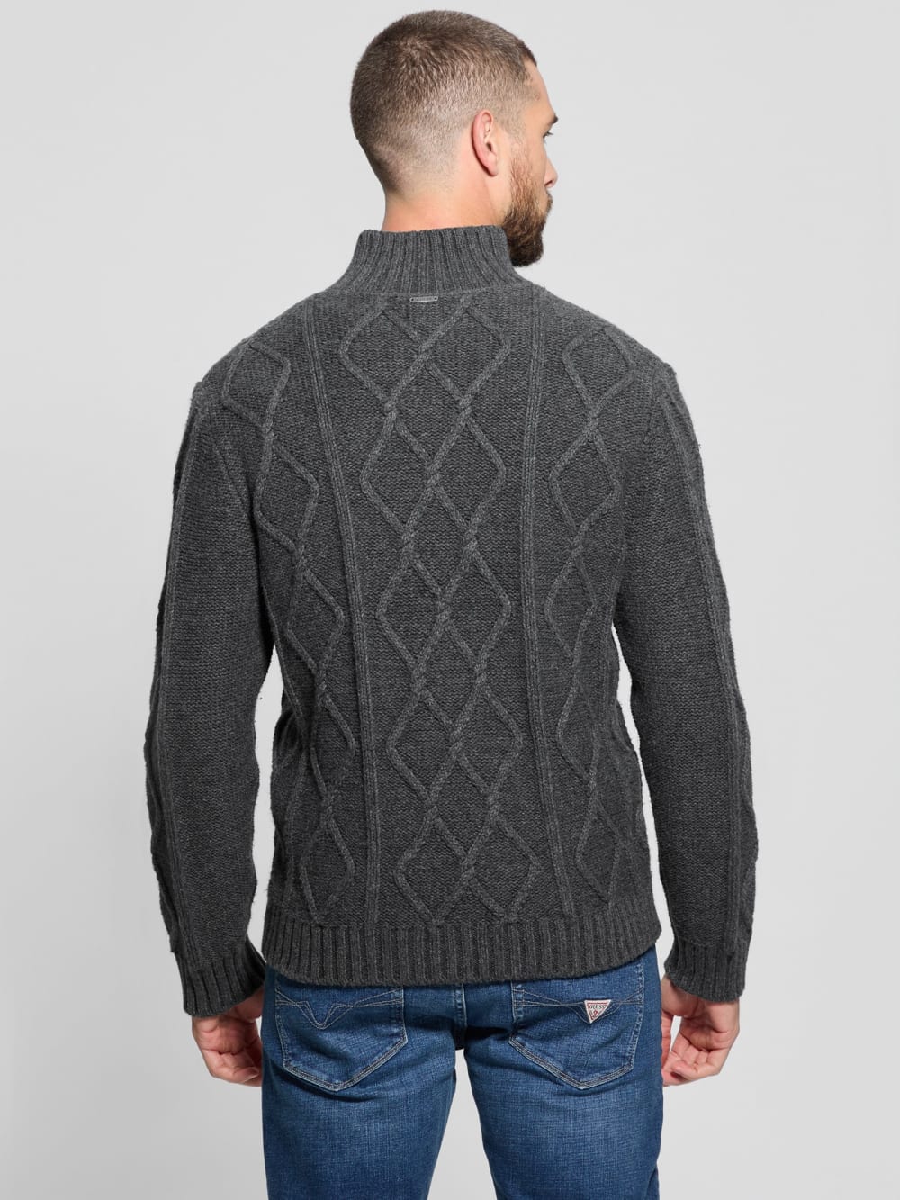 Diamond Cable-Knit Half-Zip Sweater - Guess