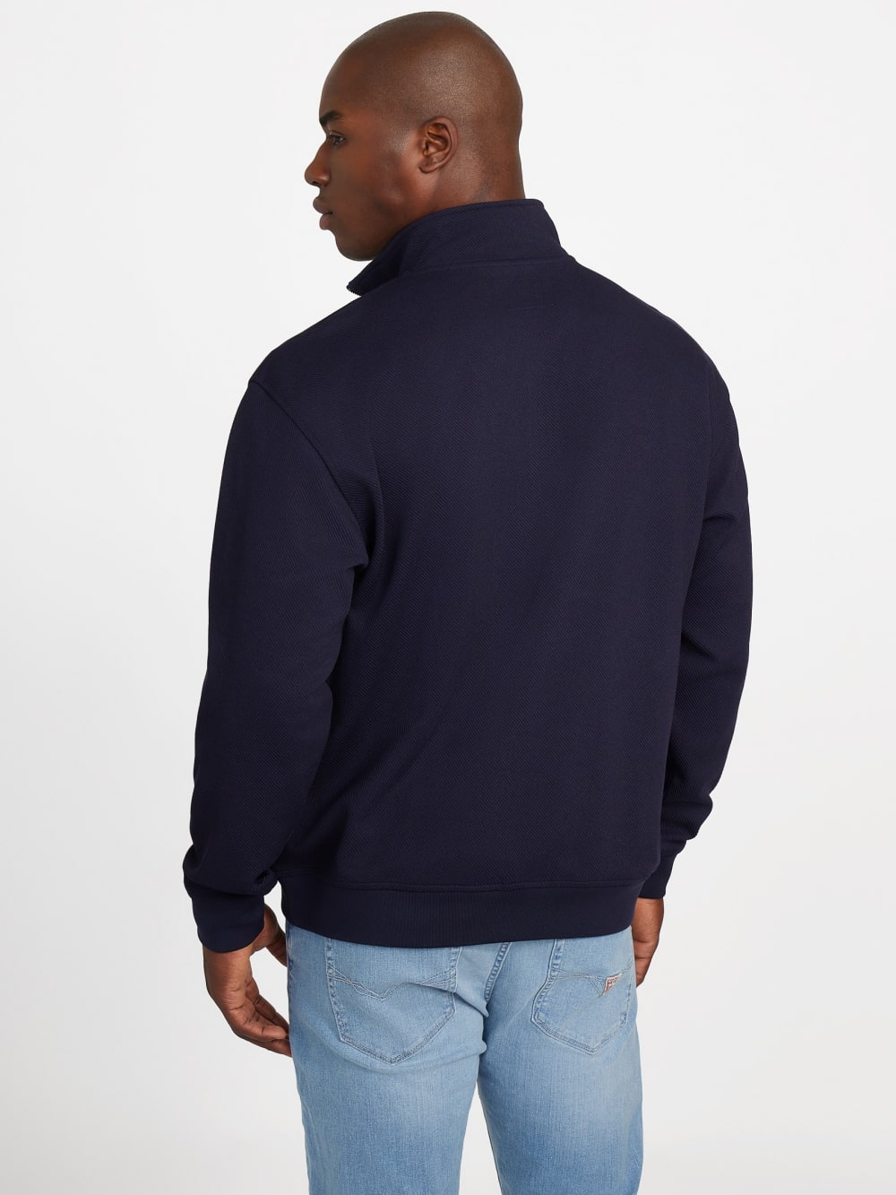 Eco Harris Twill Zip Mock Neck Sweater - Guess
