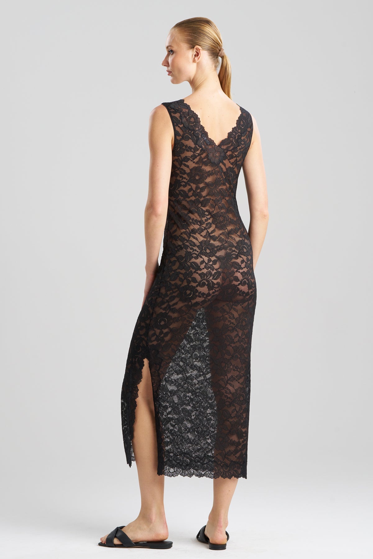 NATORI Peony Allover Lace V-Neck Slip Dress
