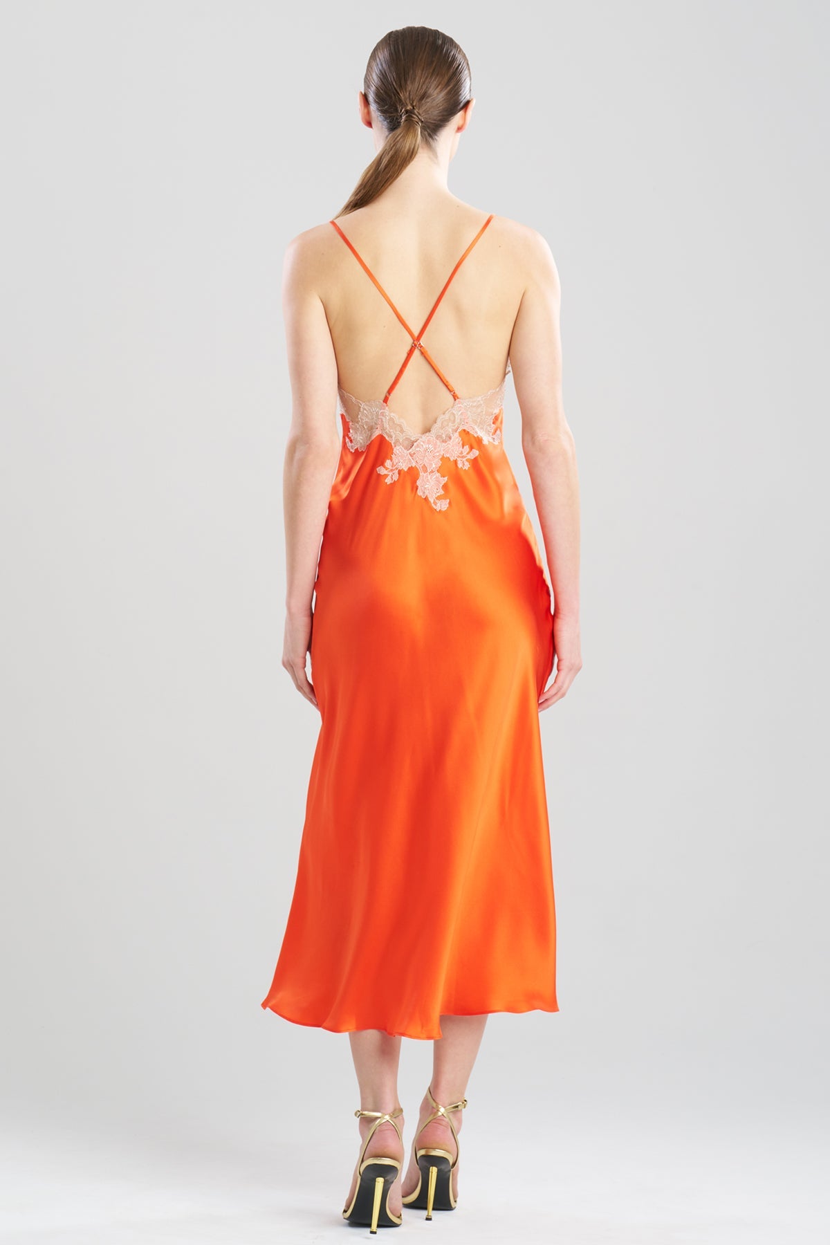 NATORI Lolita Lace Low Back Silk Slip Dress