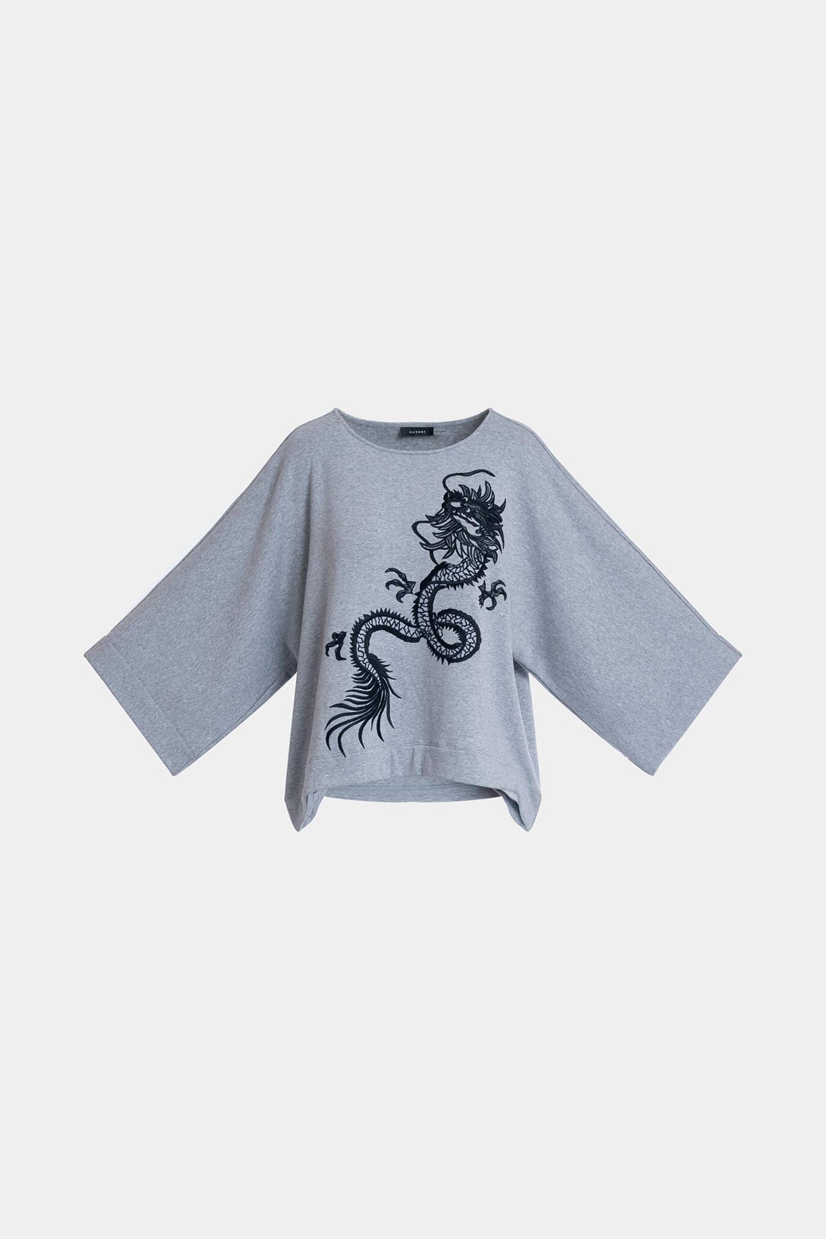 NATORI Cocoon Brushed French Terry Dragon Embroidered Kimono Top