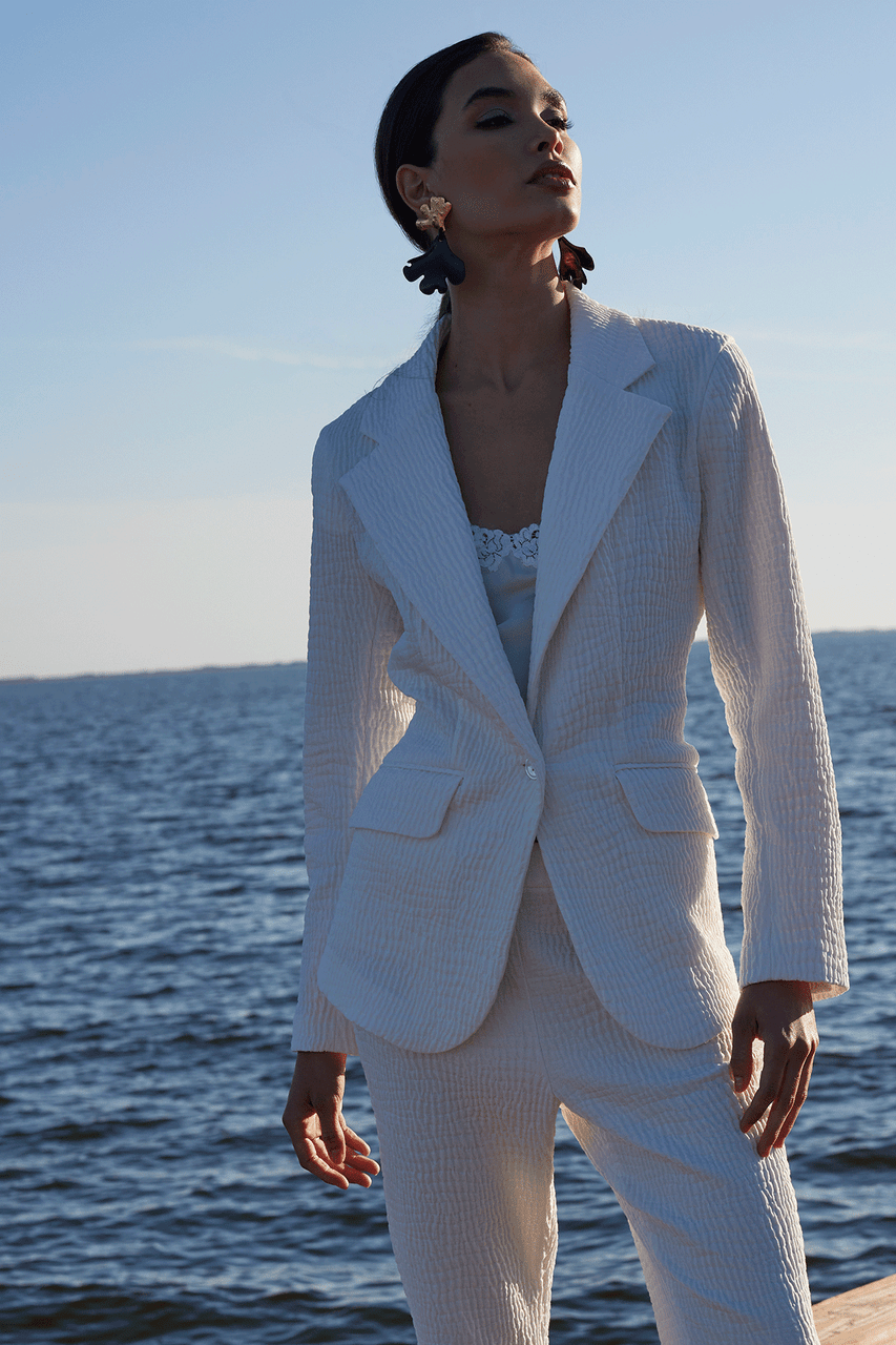 NATORI Buy Textured Cotton Jacquard Jacket in White Online