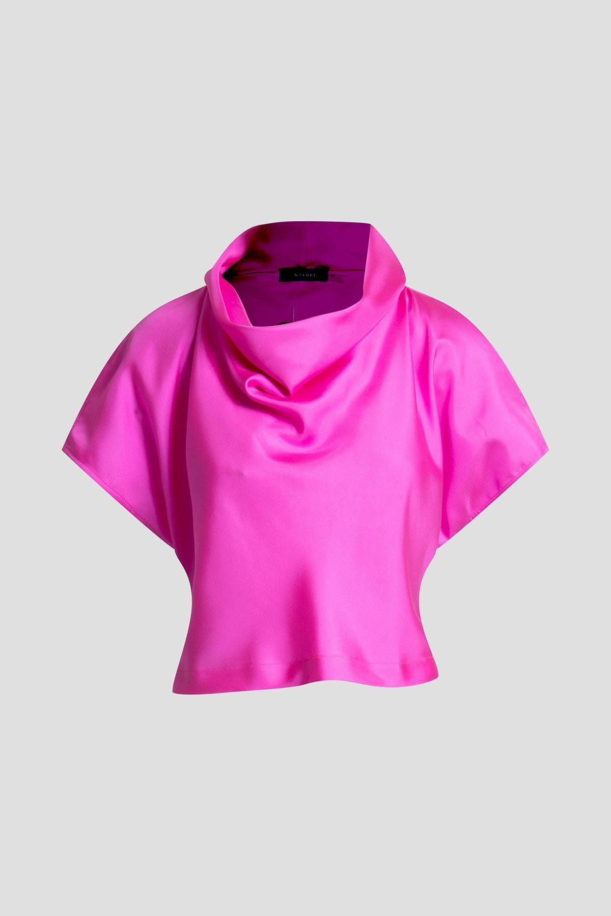 NATORI Solid Silk Twill Cowl Neck Top