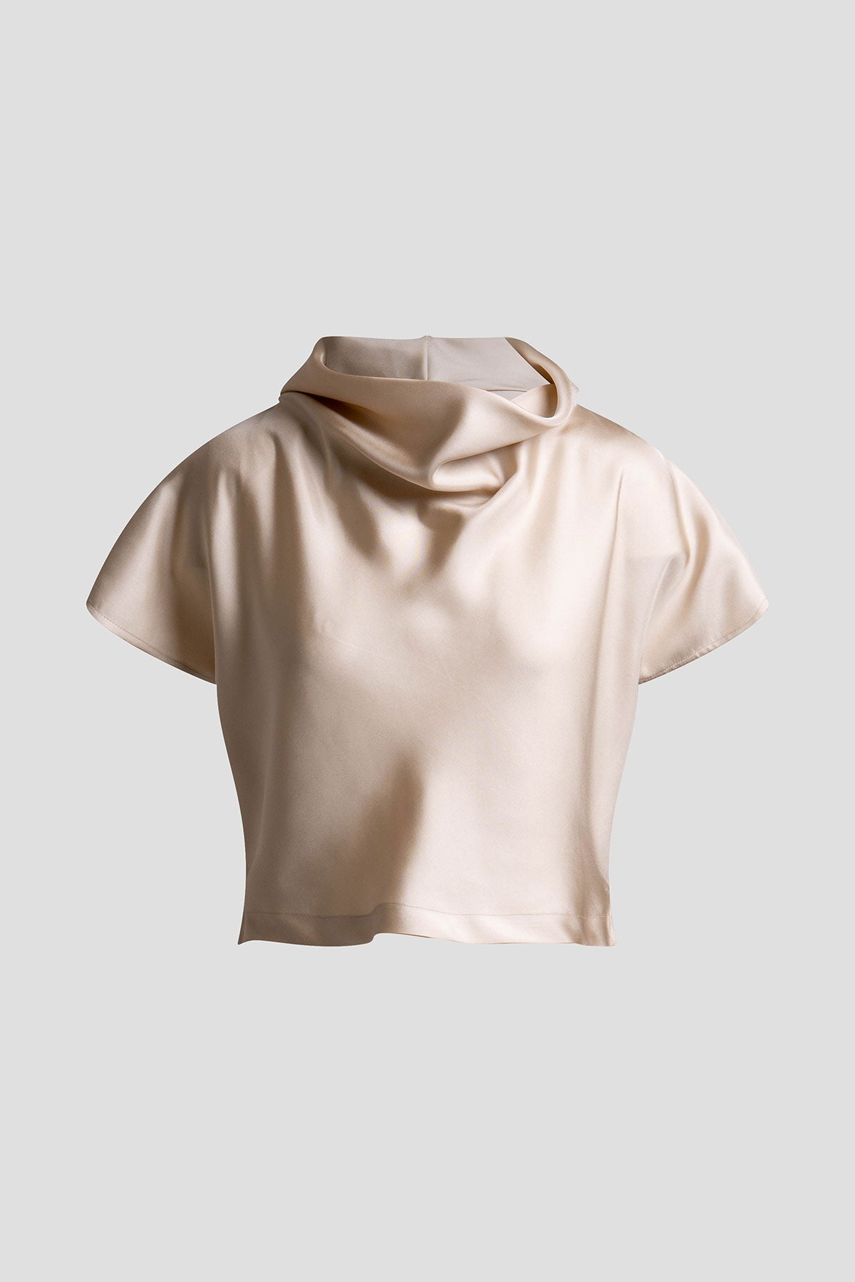 NATORI Solid Silk Twill Cowl Neck Top