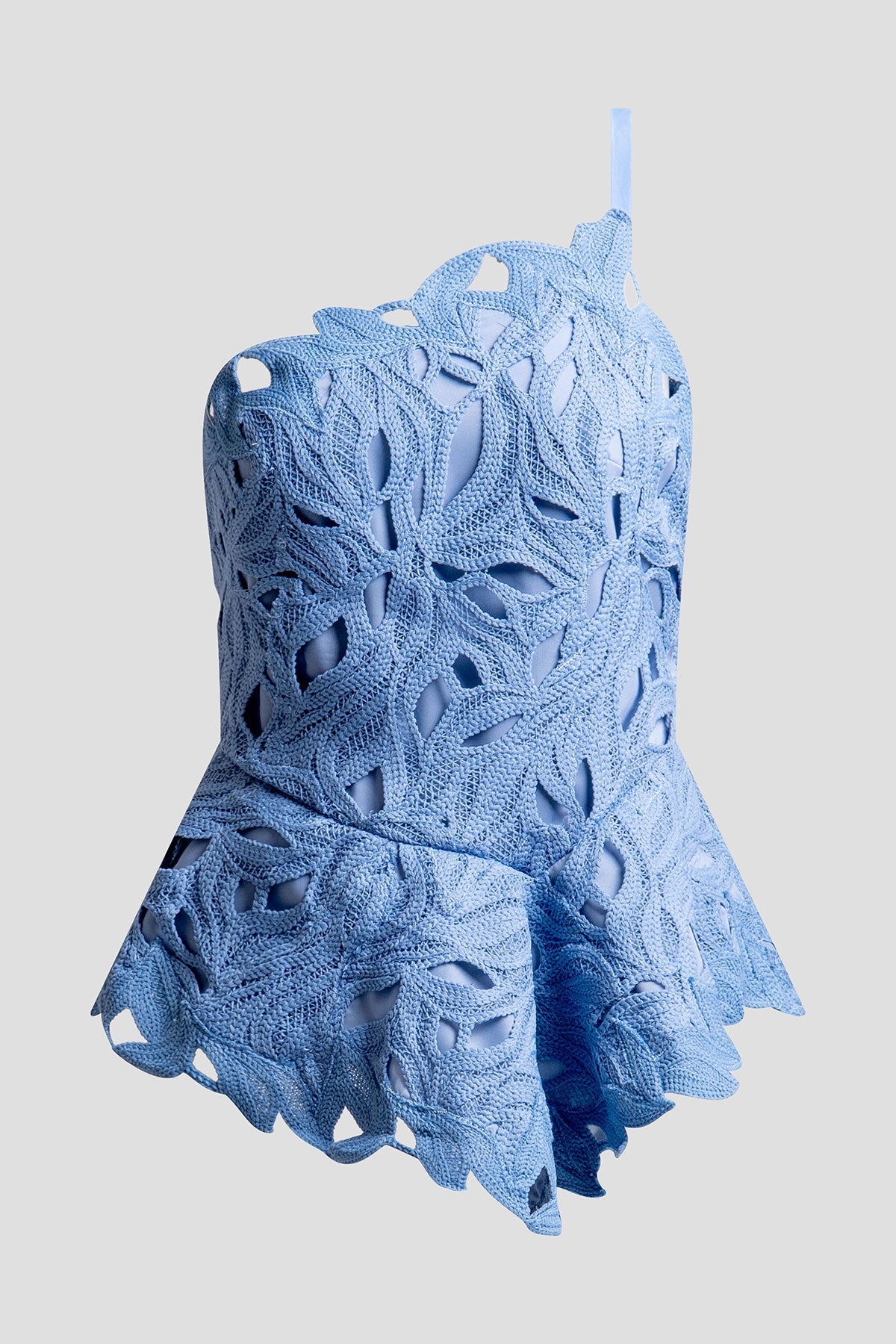 NATORI Cutout Leaf Lace Asymmetric Halter Top