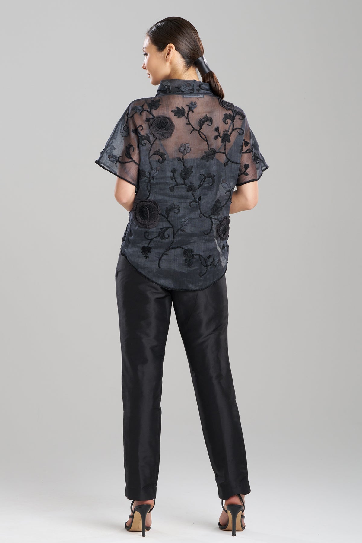 NATORI Couture Piña Embroidered Funnel Neck Top