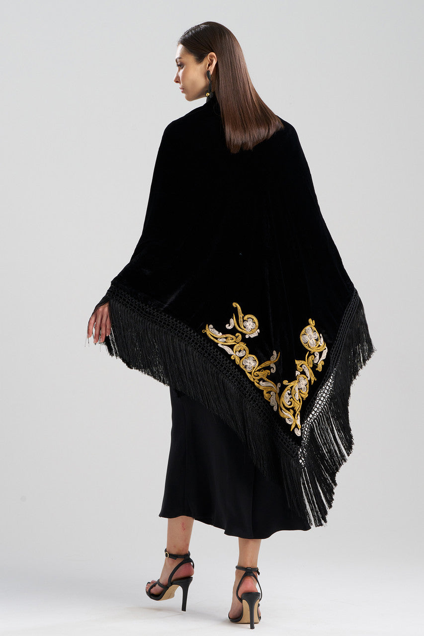 NATORI Buy Couture Velvet Embroidered Fringe Shawl in Black Online