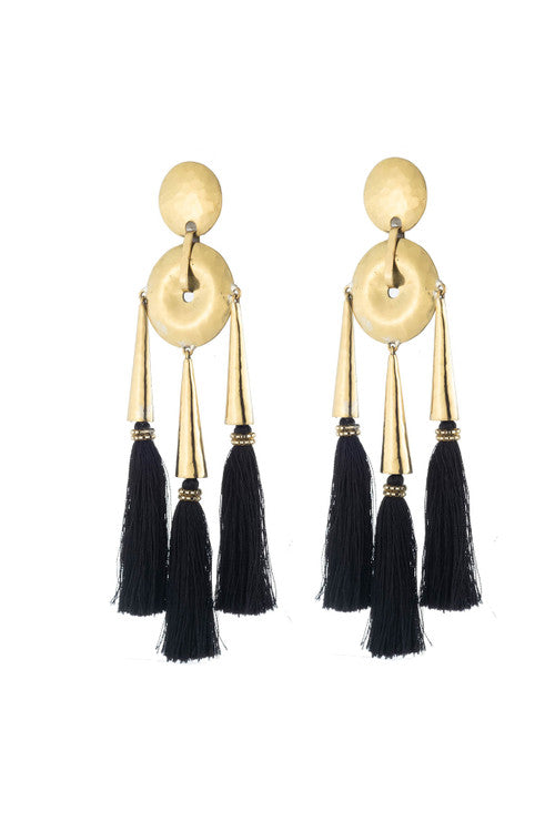 NATORI Buy Gold Plated Brass Black Fringe Clip Earrings in Gold Online
