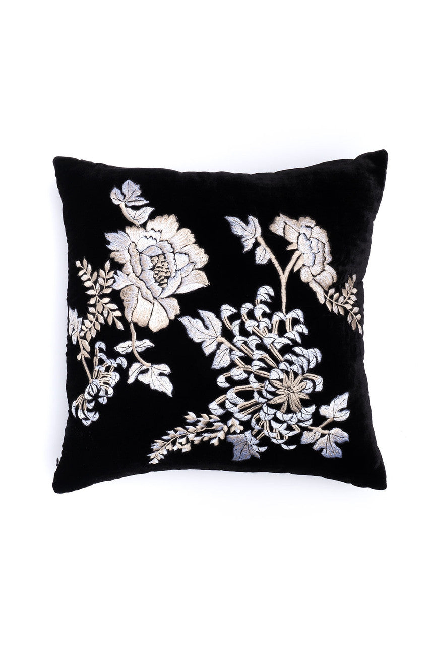 NATORI Buy Velvet Mandarin Embroidered Pillow in Black Online
