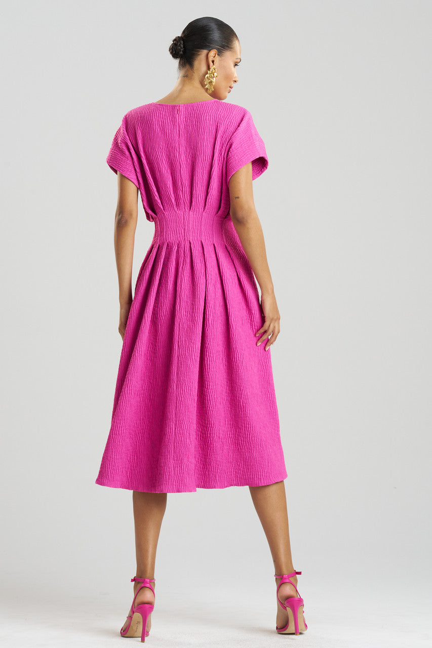 NATORI Buy Textured Cotton Jacquard Pleated Dress in Bright Berry Online