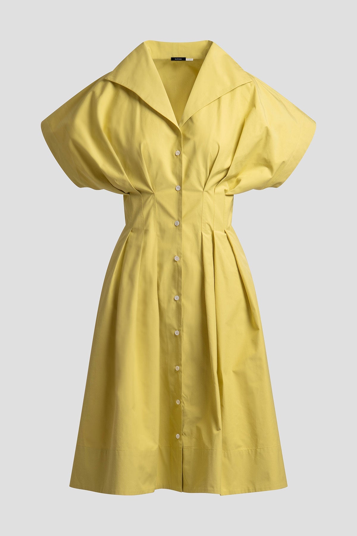 NATORI Tech Cotton Taffeta Pleat Release Button Down Shirtdress