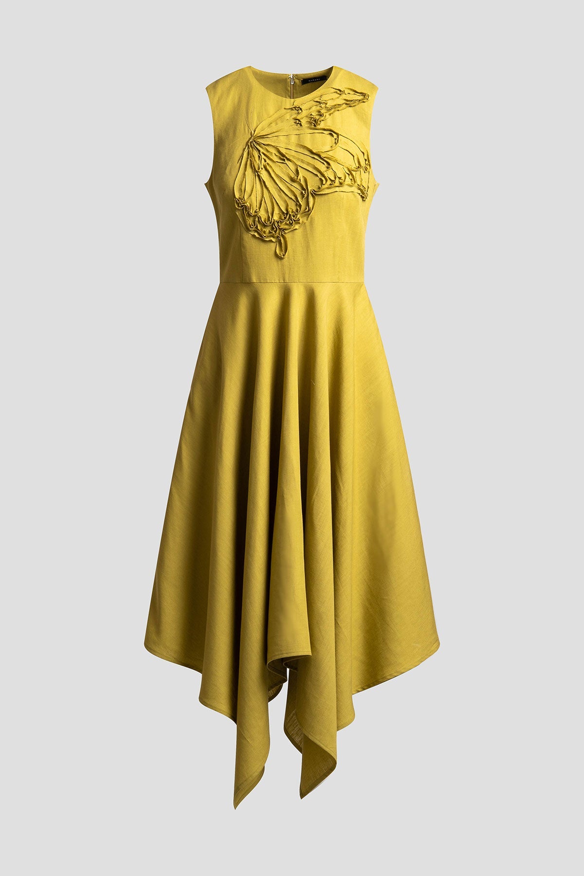 NATORI Solid Linen Handkerchief Embellished Dress