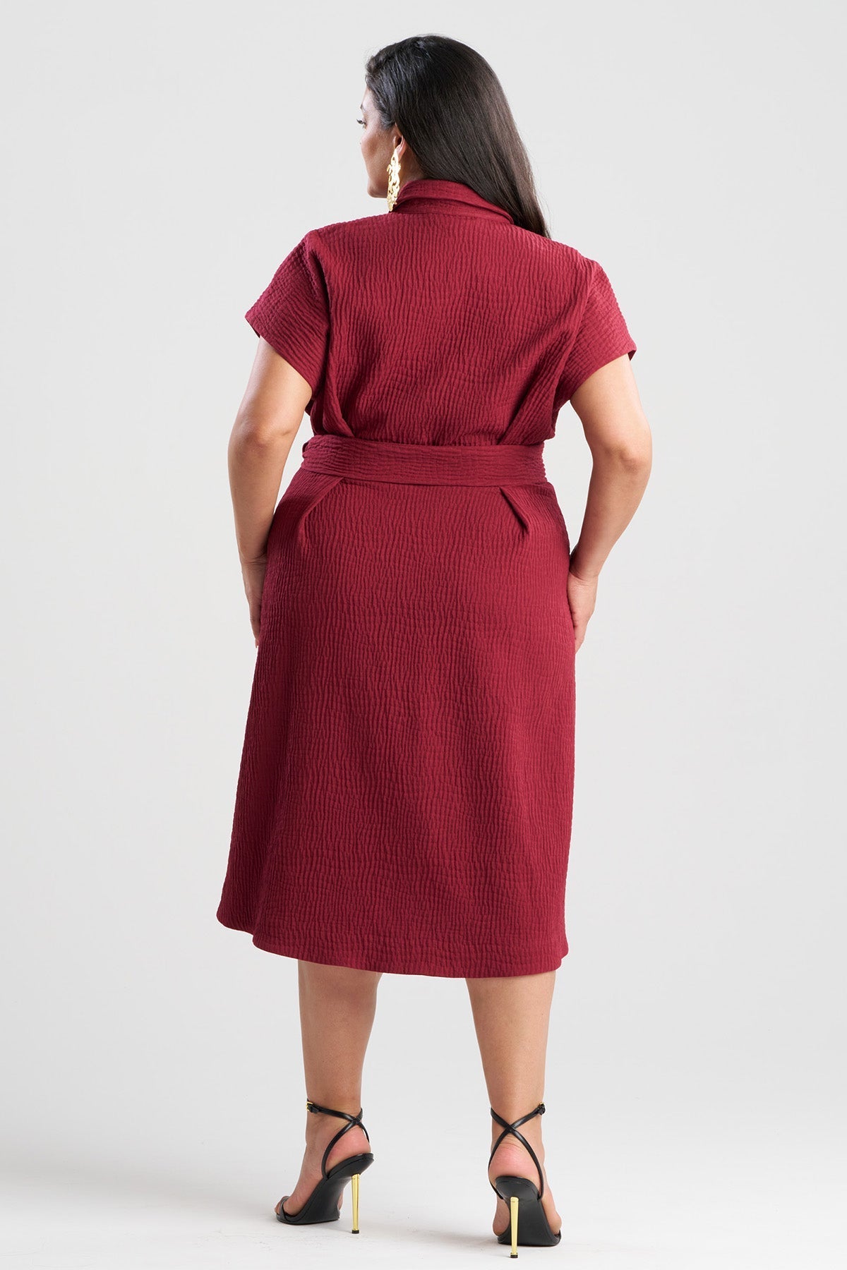 NATORI Textured Cotton Jacquard Shirtdress