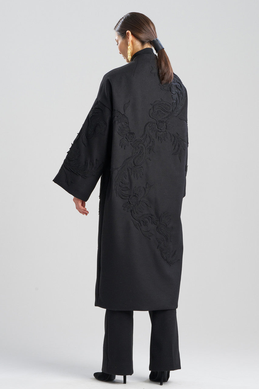 NATORI Buy Felt Embroidered Long Coat in Black Online
