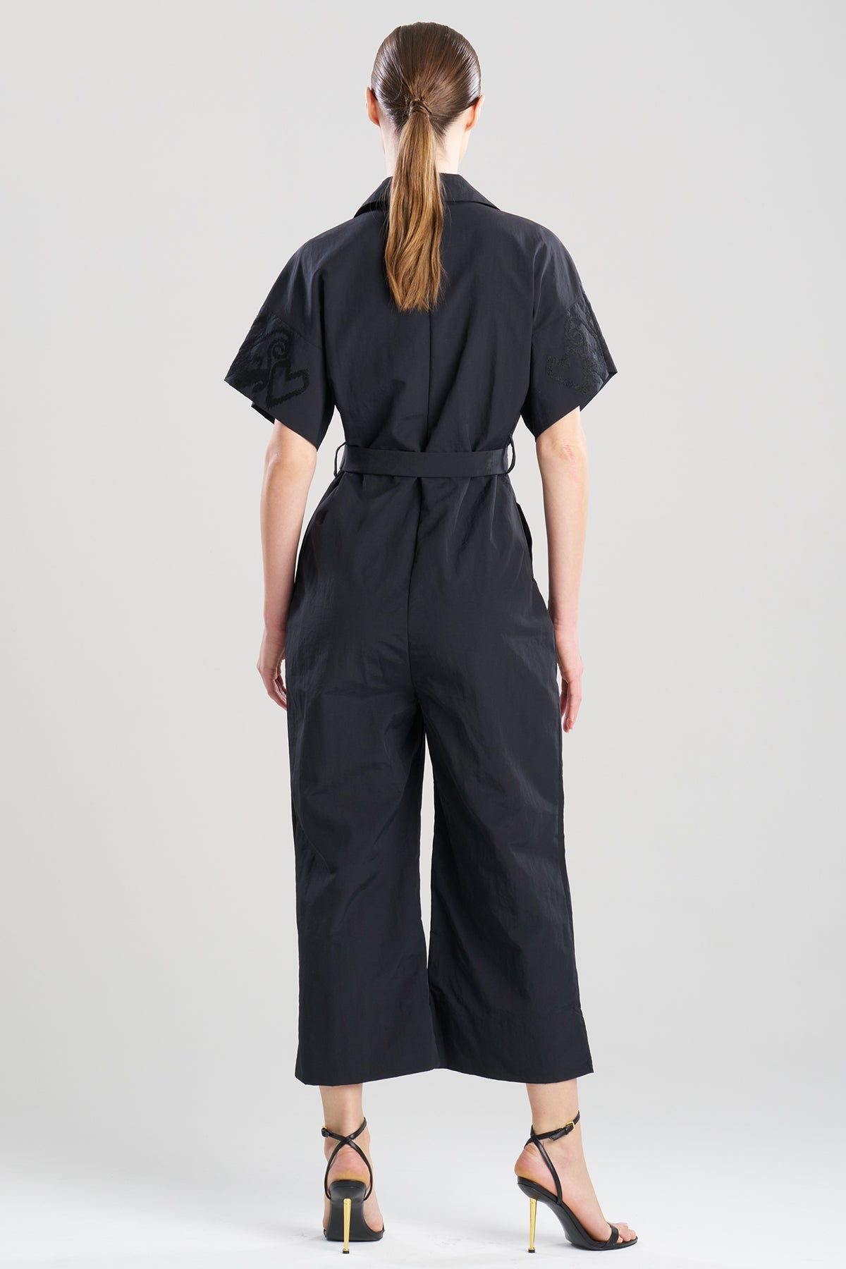 NATORI Solid Taffeta Embellished Jumpsuit