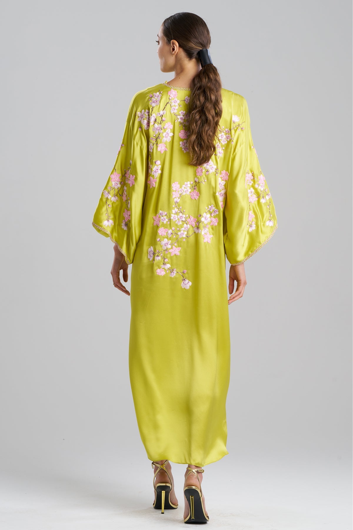 NATORI Couture Sakura Embroidered Silk Caftan