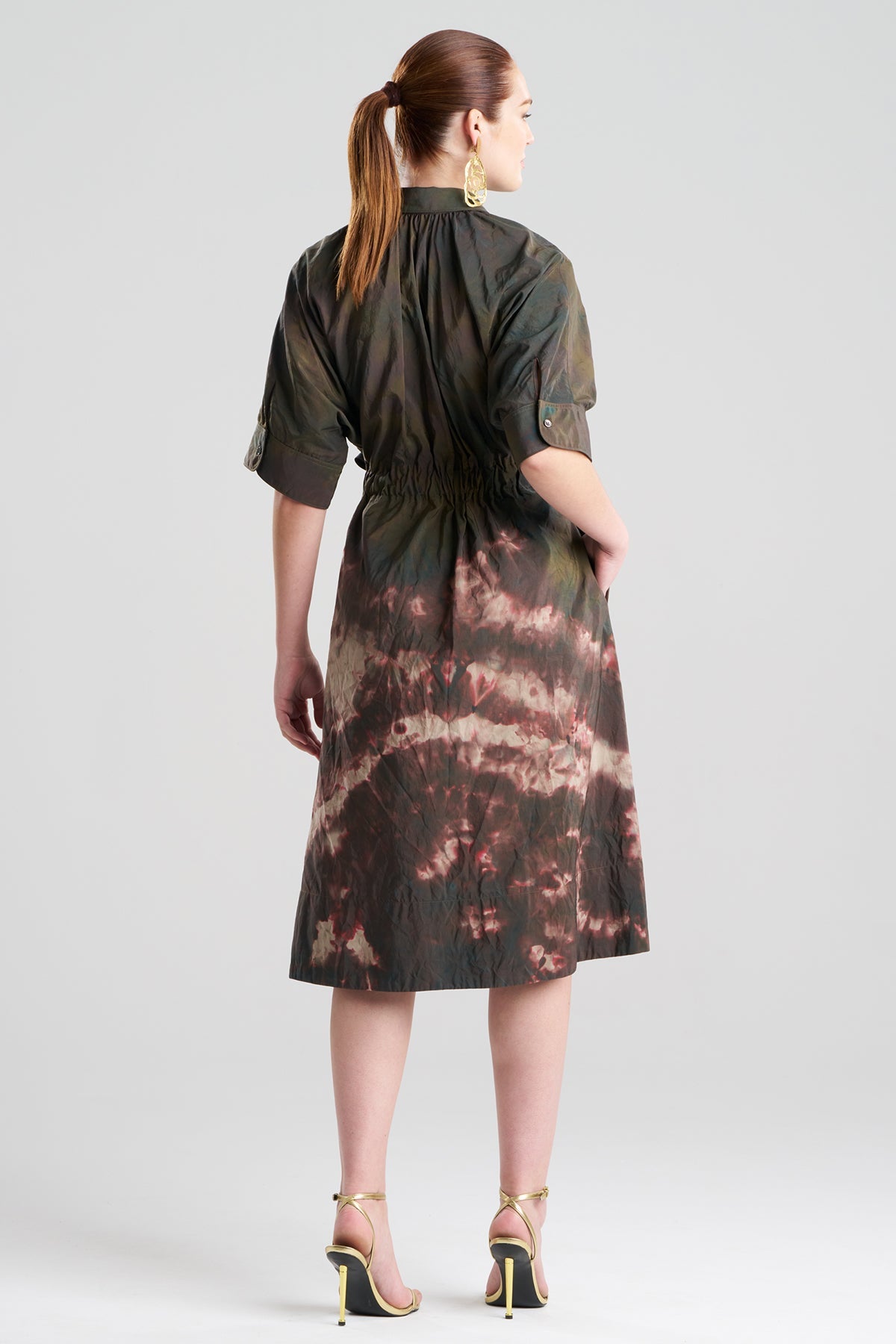 NATORI Niji Tie Dye Taffeta Belted Shirtdress