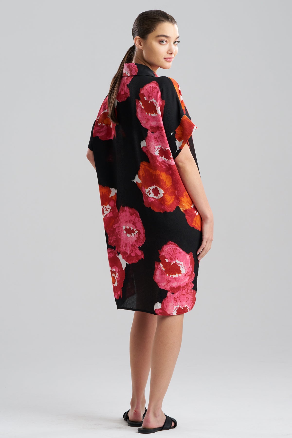 NATORI Bold Poppy Crinkle Dolman Shirtdress