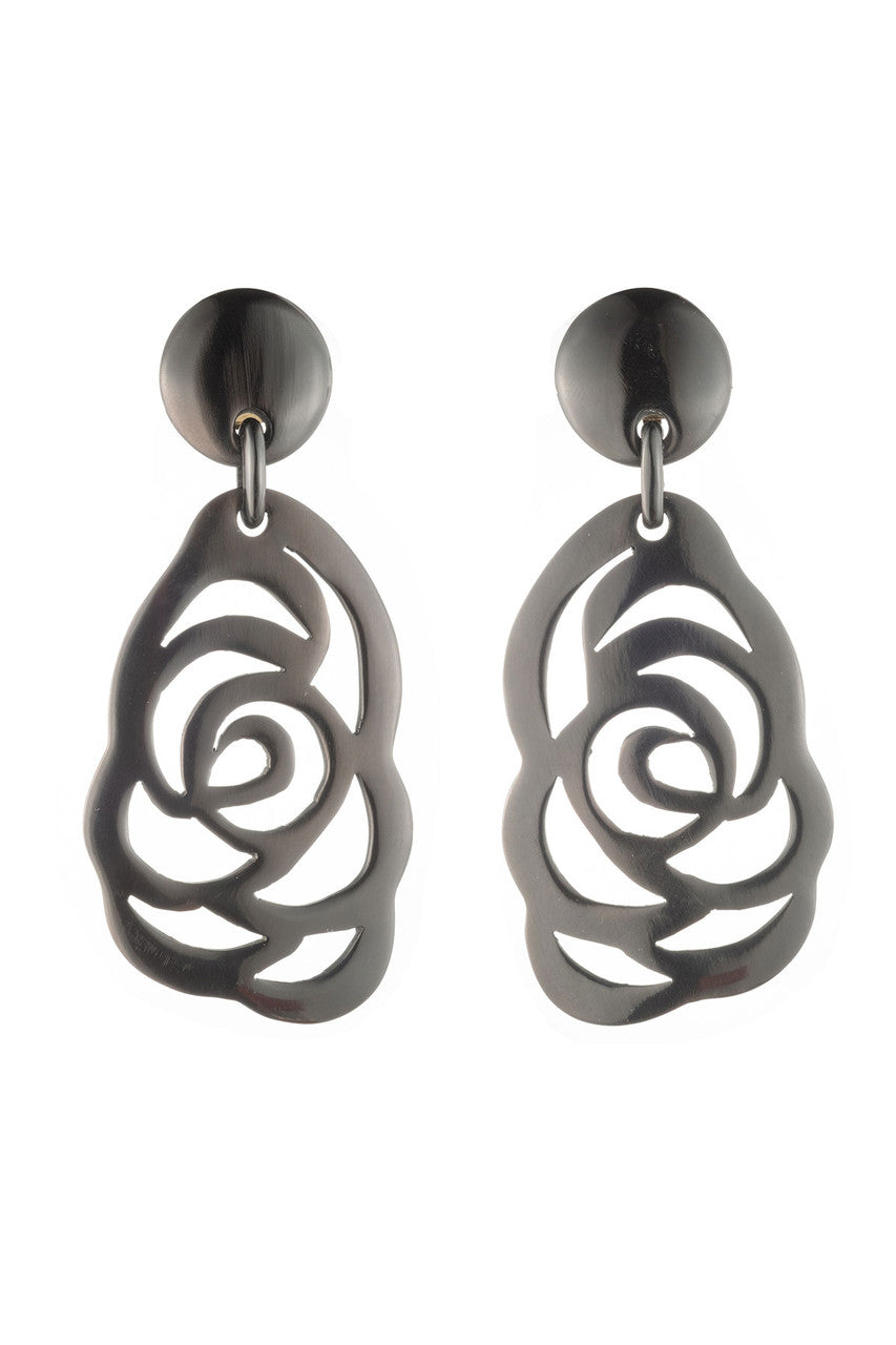 NATORI Buy Buffalo Horn Floral Scroll Drop Earrings in Black Online