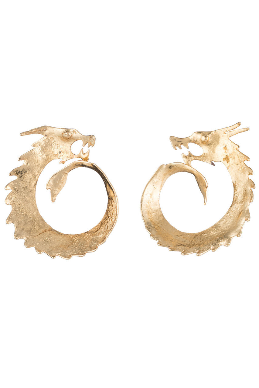 NATORI Buy Hammered Brass Dragon Swirl Clip Earrings in Gold Online
