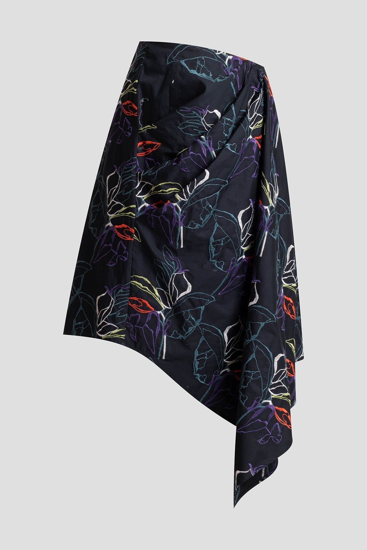 NATORI Yoru Embroidered Cotton Poplin Origami Asymmetric Skirt