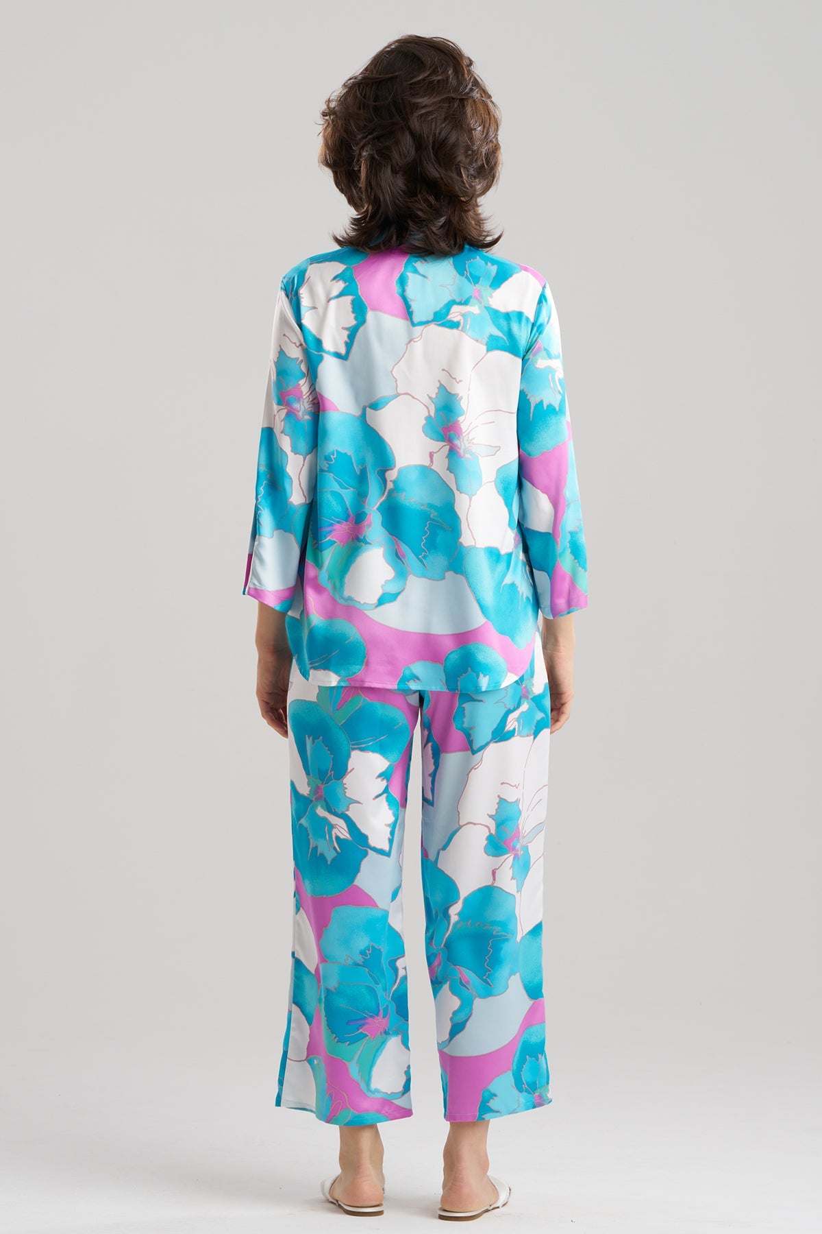NATORI Floria Printed Satin Mandarin PJ Set