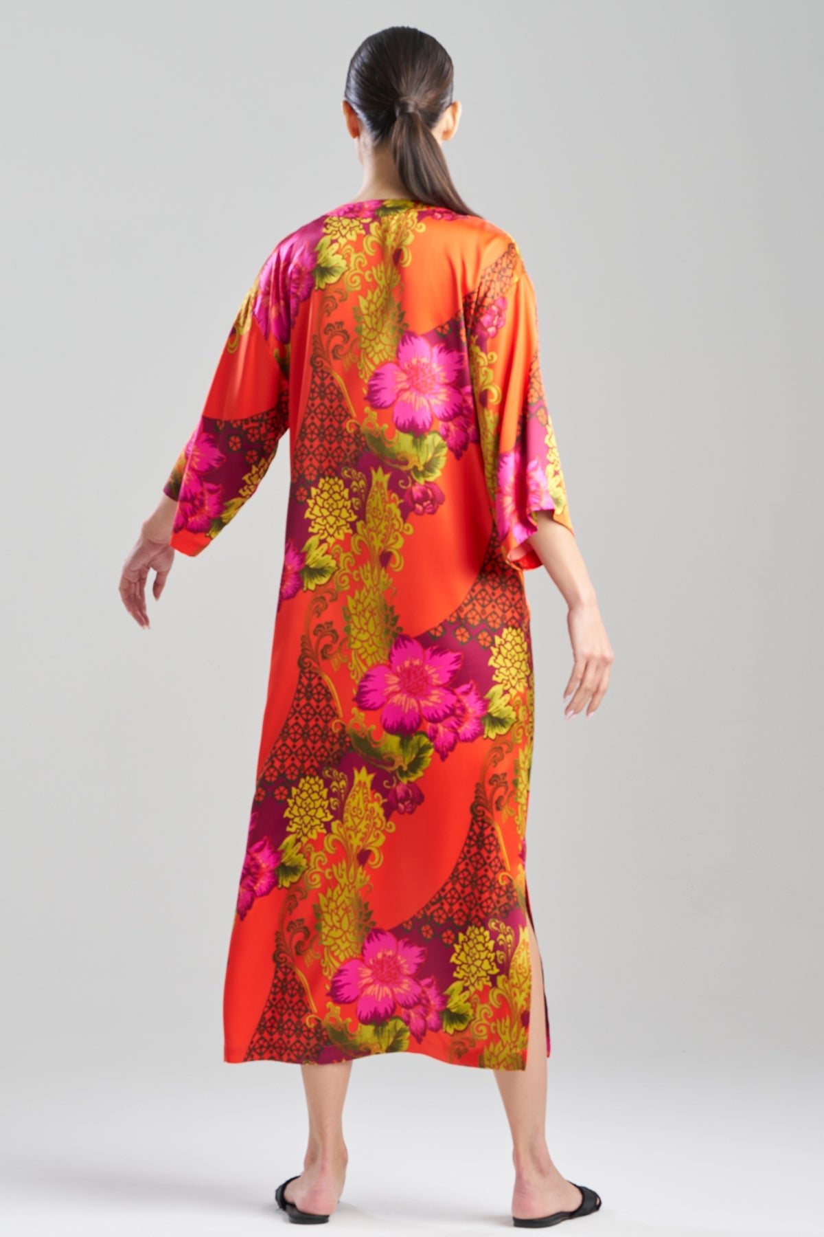 NATORI Harvest Printed Satin Slim Caftan
