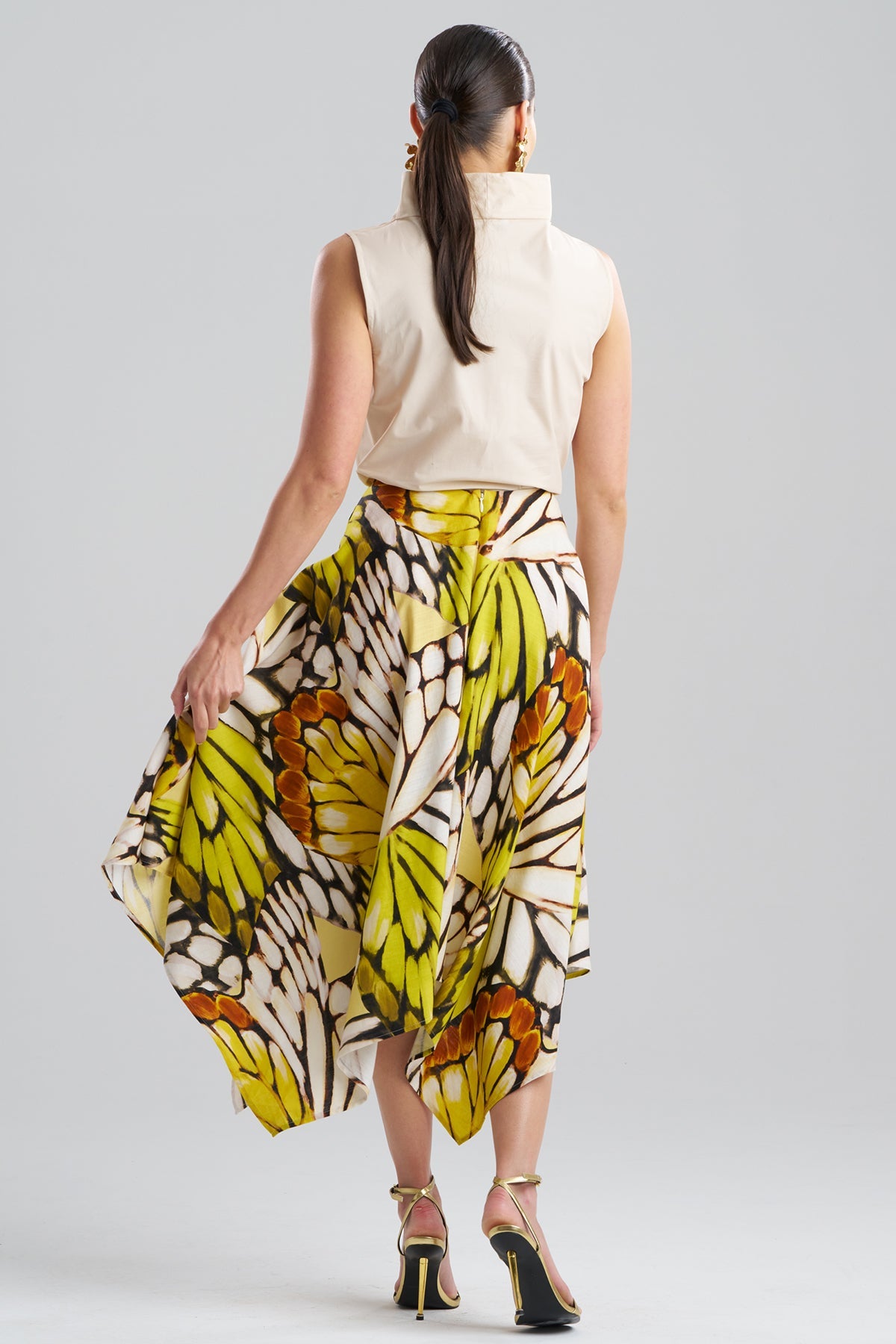 NATORI Butterfly Linen Blend Handkerchief Hem Skirt