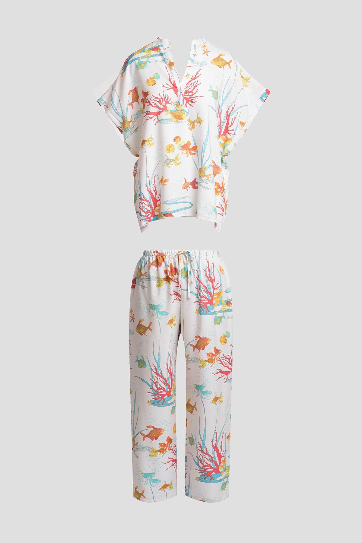 NATORI Ocean's Embrace Printed Challis Mandarin PJ Set