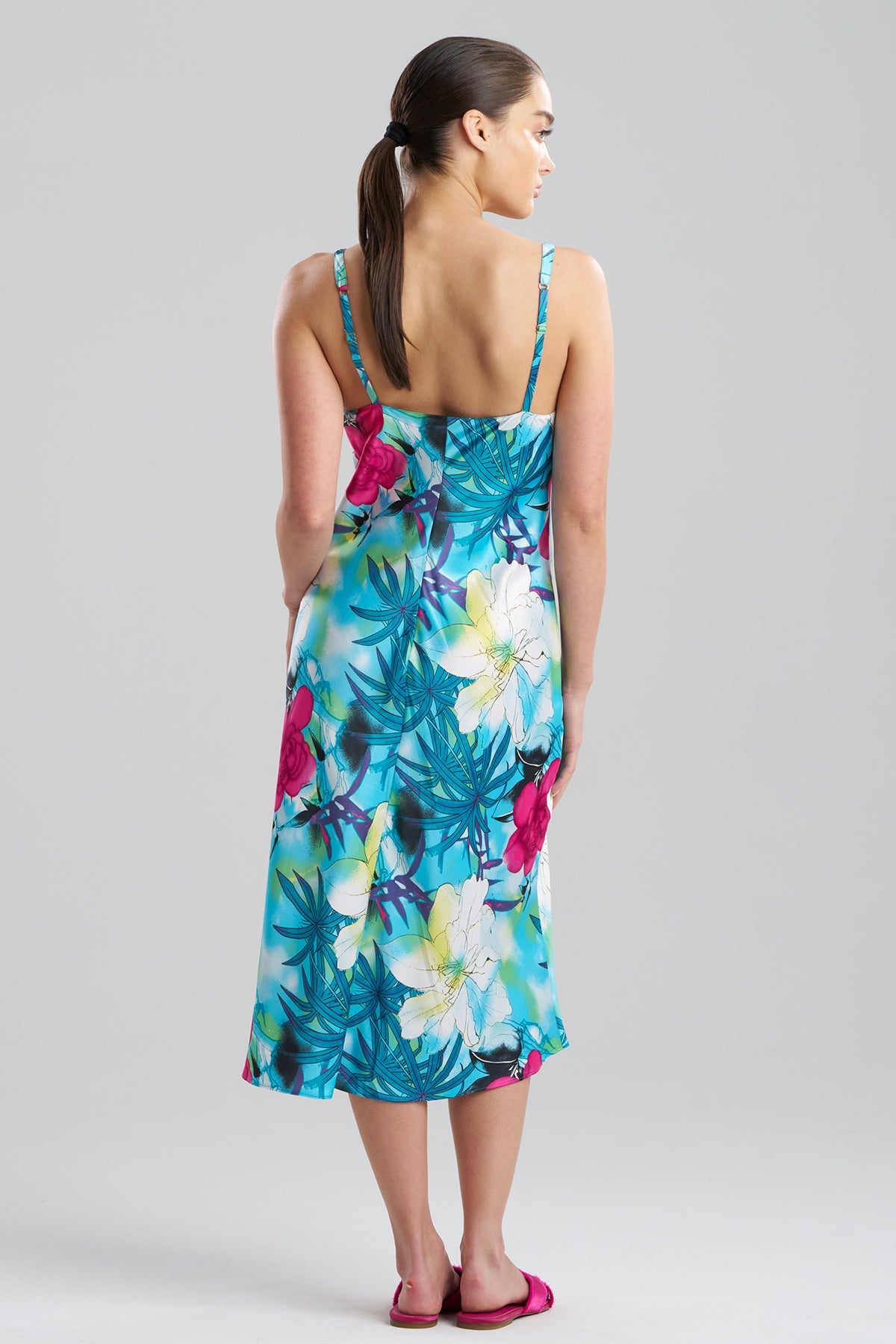 NATORI Viva Printed Satin Slip Dress