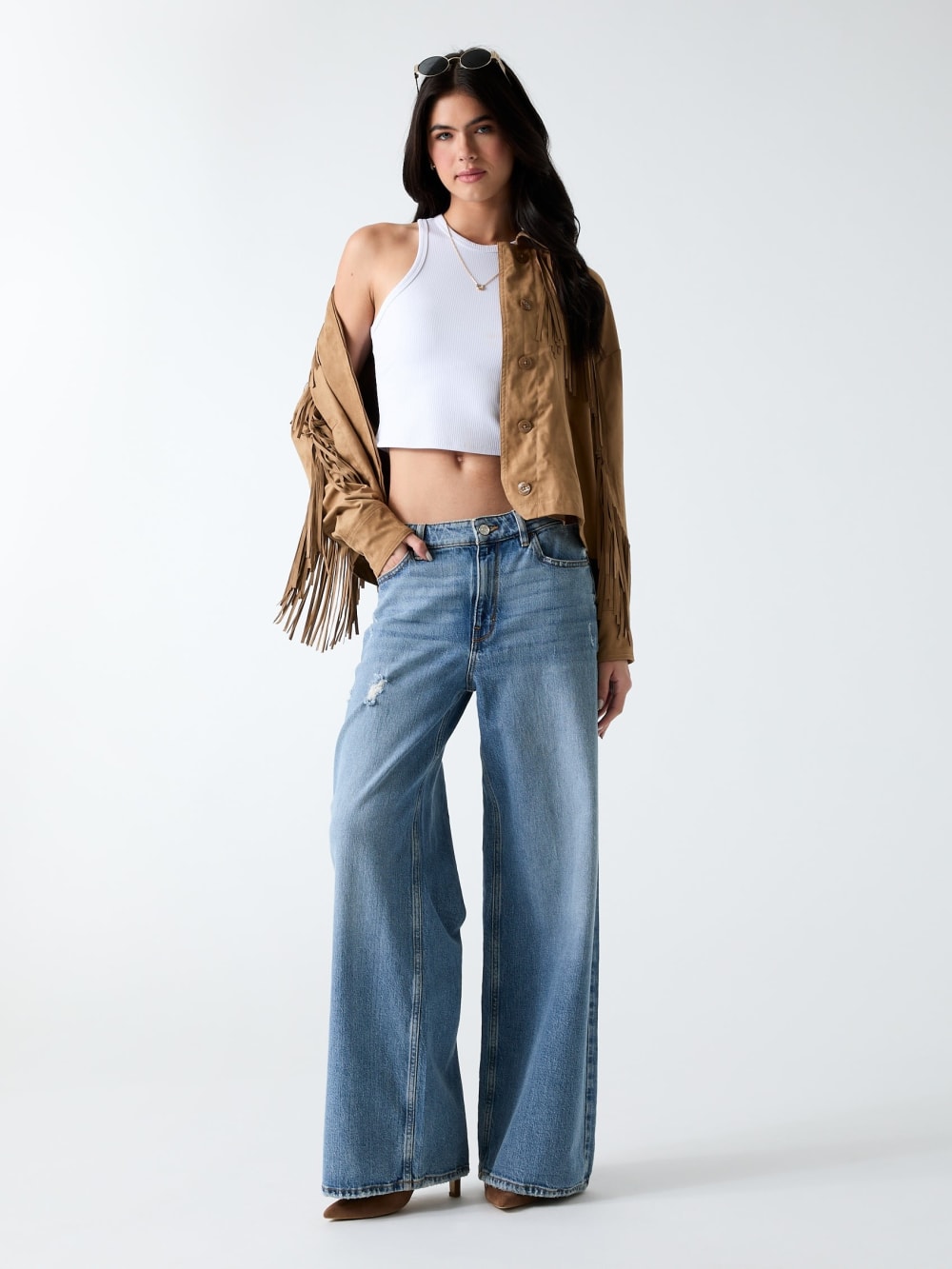 Faux-Suede Fringe Cropped Jacket - Guess