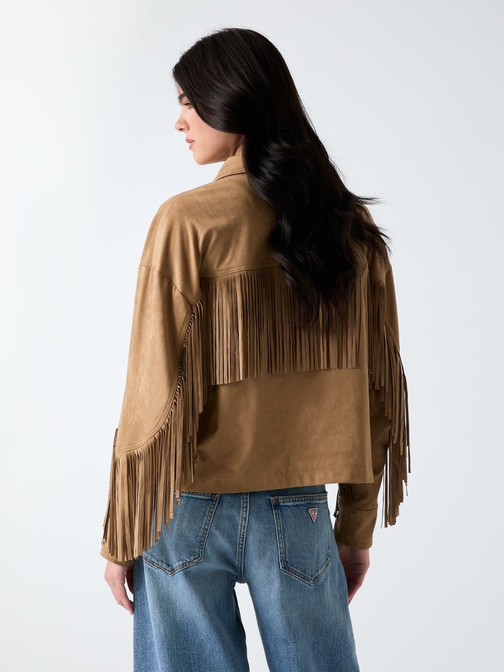 Faux-Suede Fringe Cropped Jacket - Guess