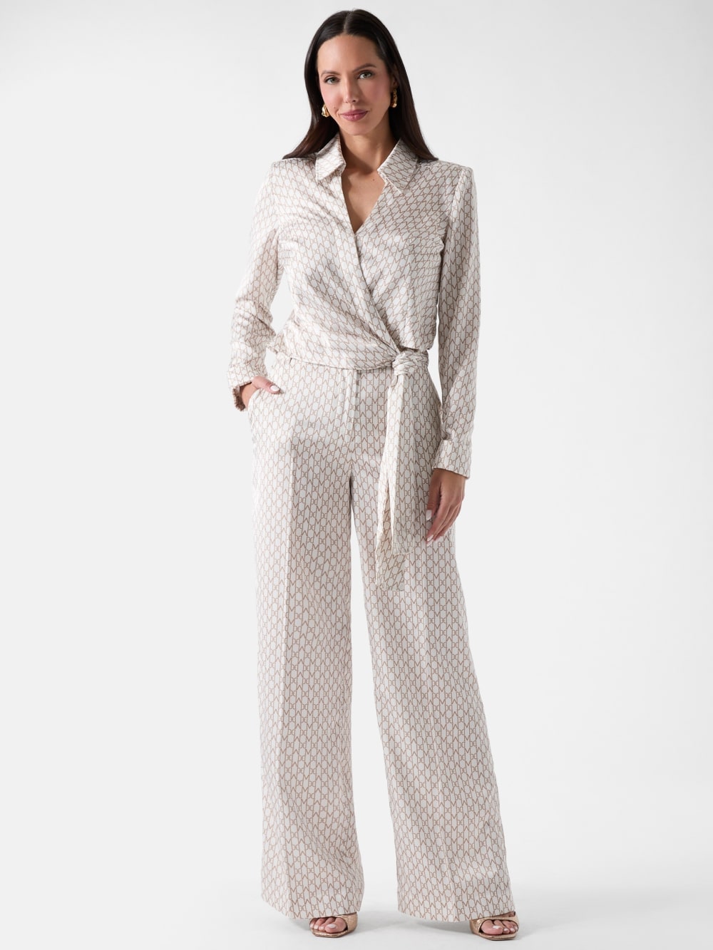 Marciano Monogram Satin Wrap Blouse - Guess
