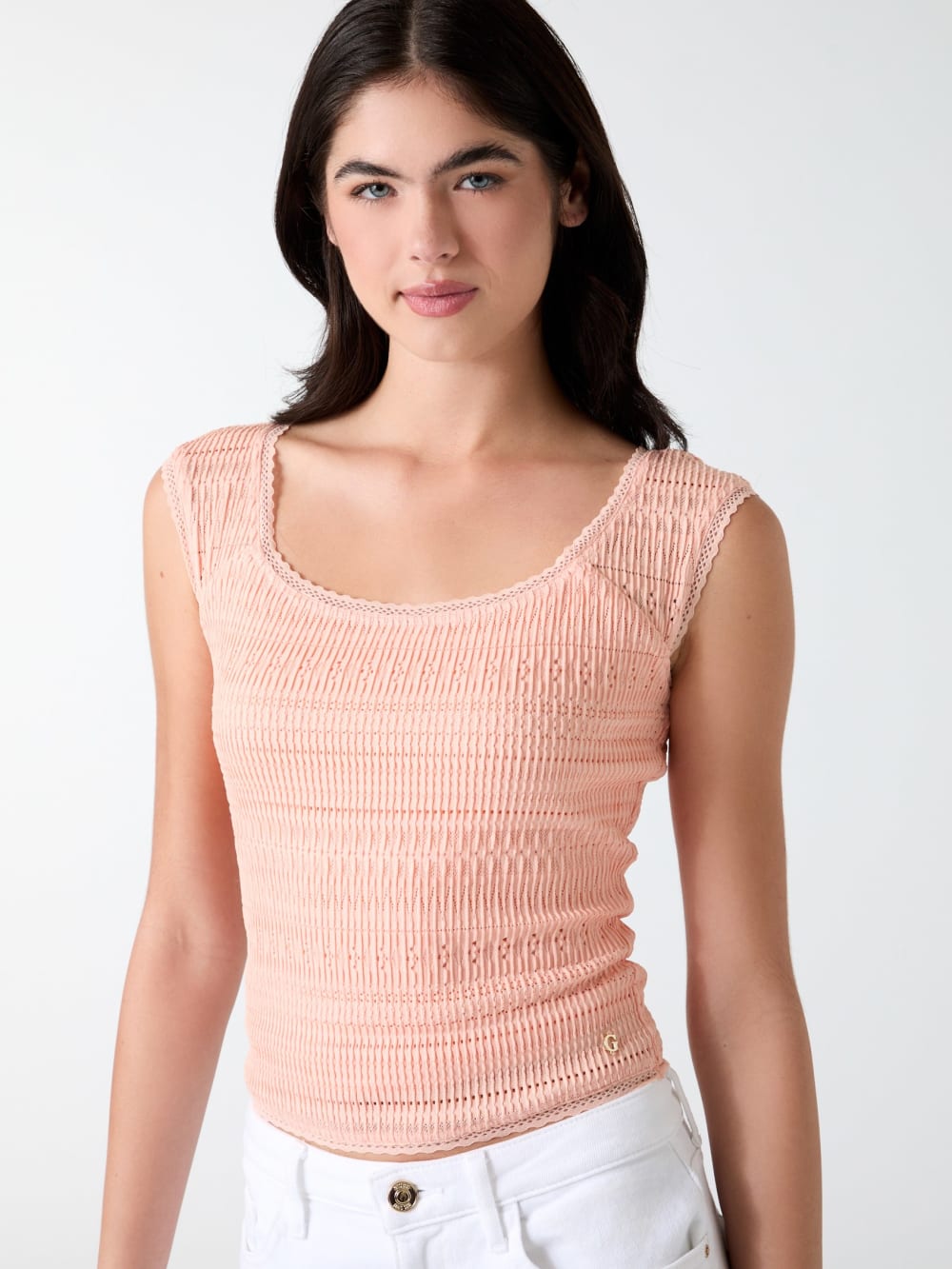 Square neck smocked top - Guess