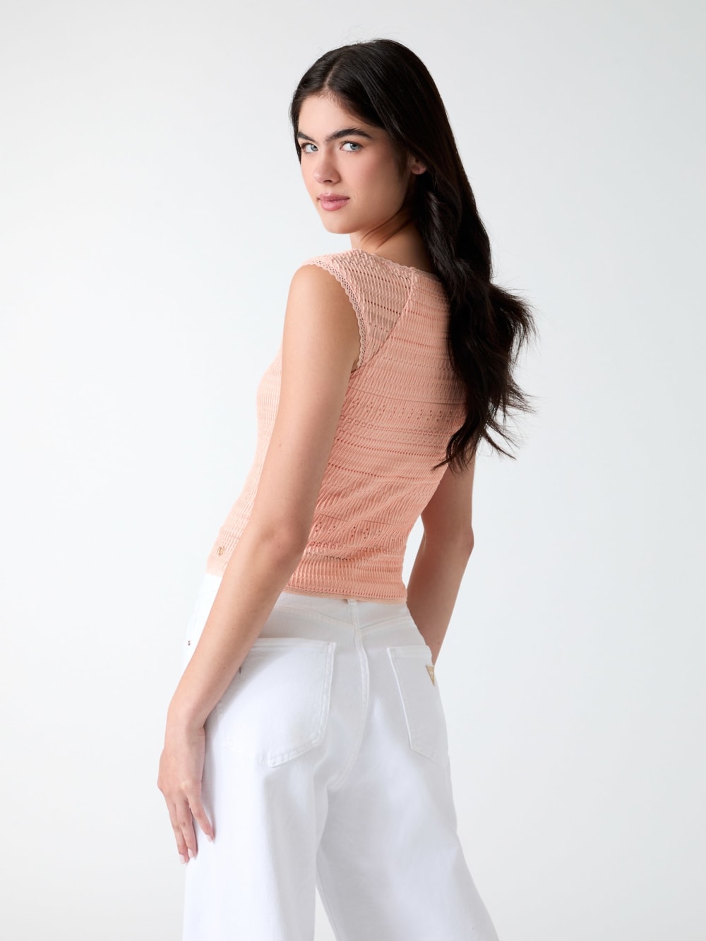 Square neck smocked top - Guess