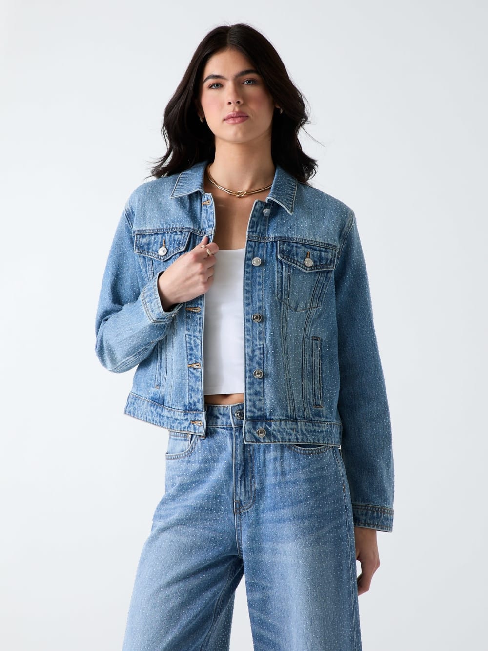 Rhinestone Denim Jacket - Guess