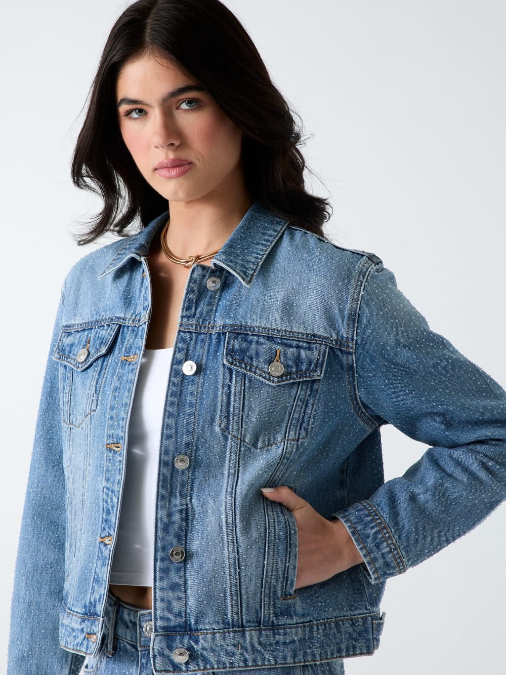 Rhinestone Denim Jacket - Guess